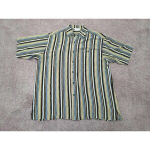 Genelli Button Up Shirt Mens XXL Striped 100% Rayon Classic Casual‎